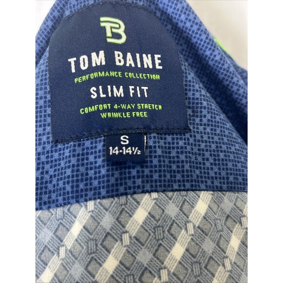 Tom Baine Performance Shirt Slim Fit Button Down Blue White Small 14-14-1/2 - Picture 6 of 9